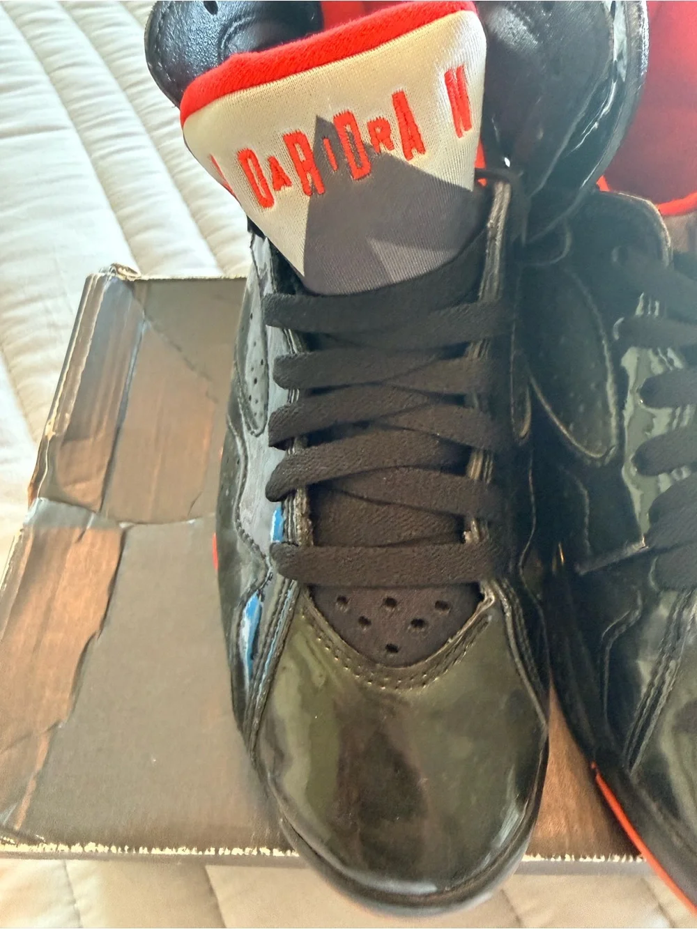 Air Jordan 7 Retro Black Patent Women’s Size 6 Black Red Sneakers